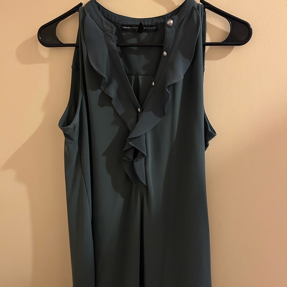 WHBM Green Sleeveless Ruffle Blouse